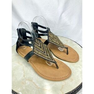 Etc! Beaded Chevron Gladiator Thong Sandals Women Sz 8/9 Brown Boho Beach Flats